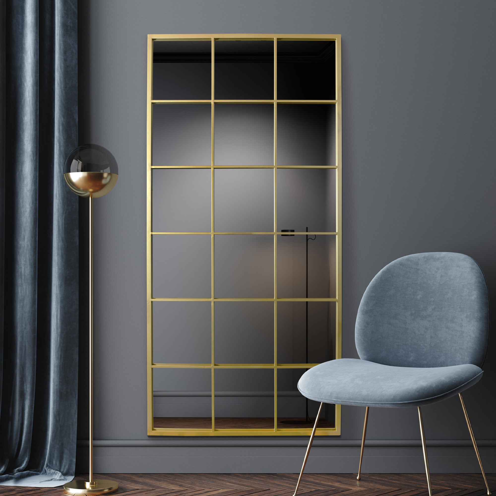 Fenestra Modern Window Full Length Wall Mirror Gold