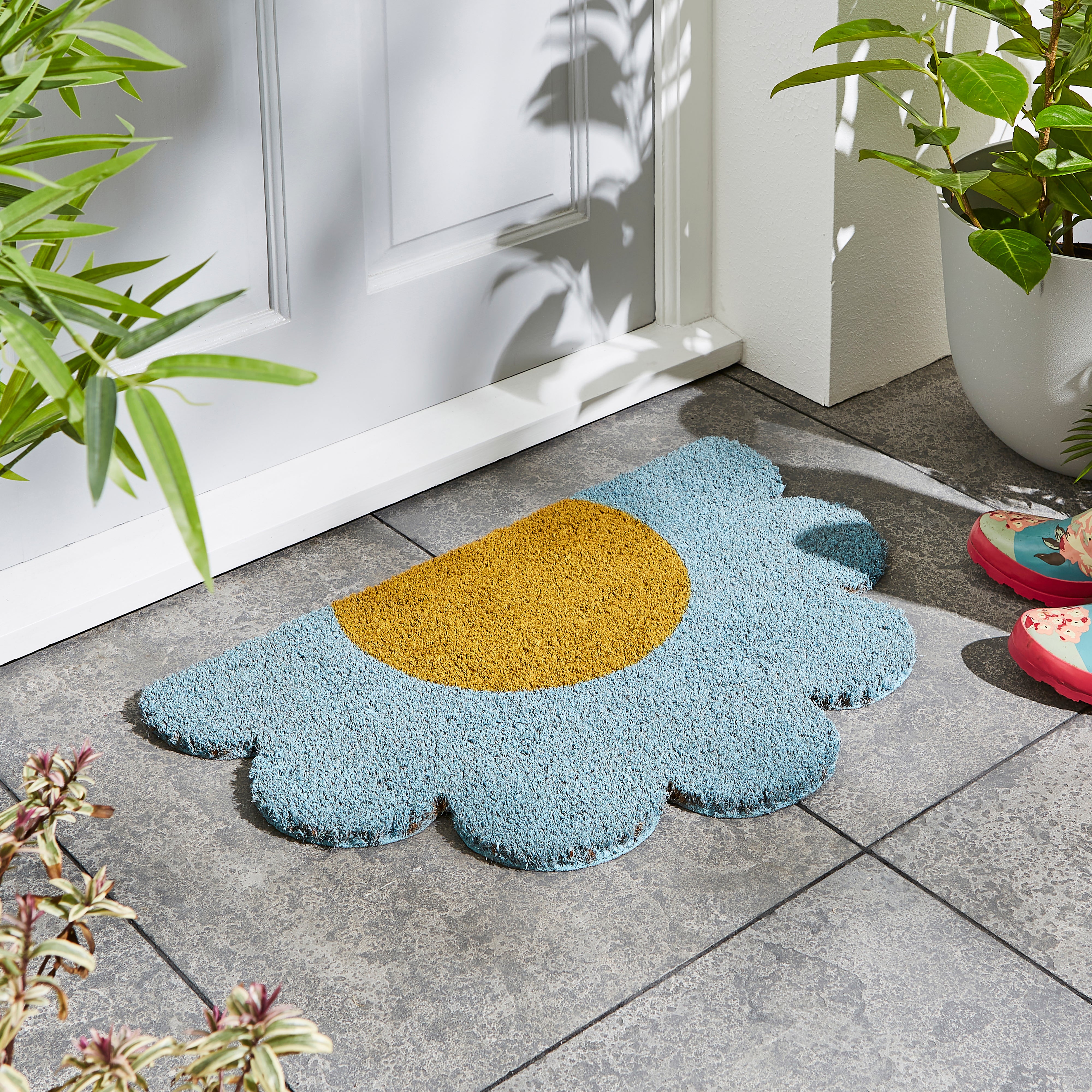 Flower Half Moon Coir Doormat