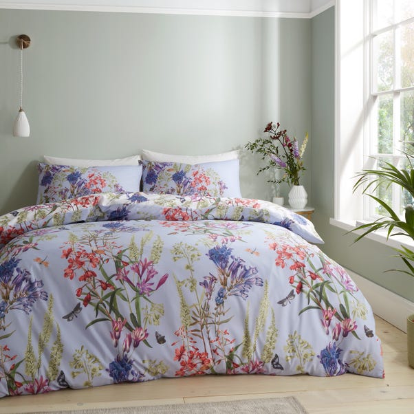 RHS Victoria Meadow 200 Thread Count Lilac Cotton Reversible Duvet Cover and Pillowcase Set image 1 of 5