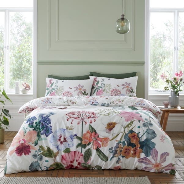 RHS Exotic Garden 200 Thread Count White Cotton Reversible Duvet Cover and Pillowcase Set image 1 of 5