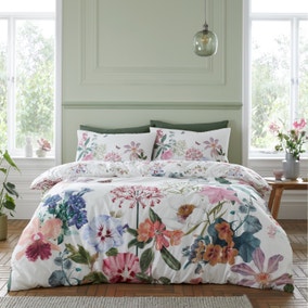RHS Exotic Garden 200 Thread Count White Cotton Reversible Duvet Cover and Pillowcase Set
