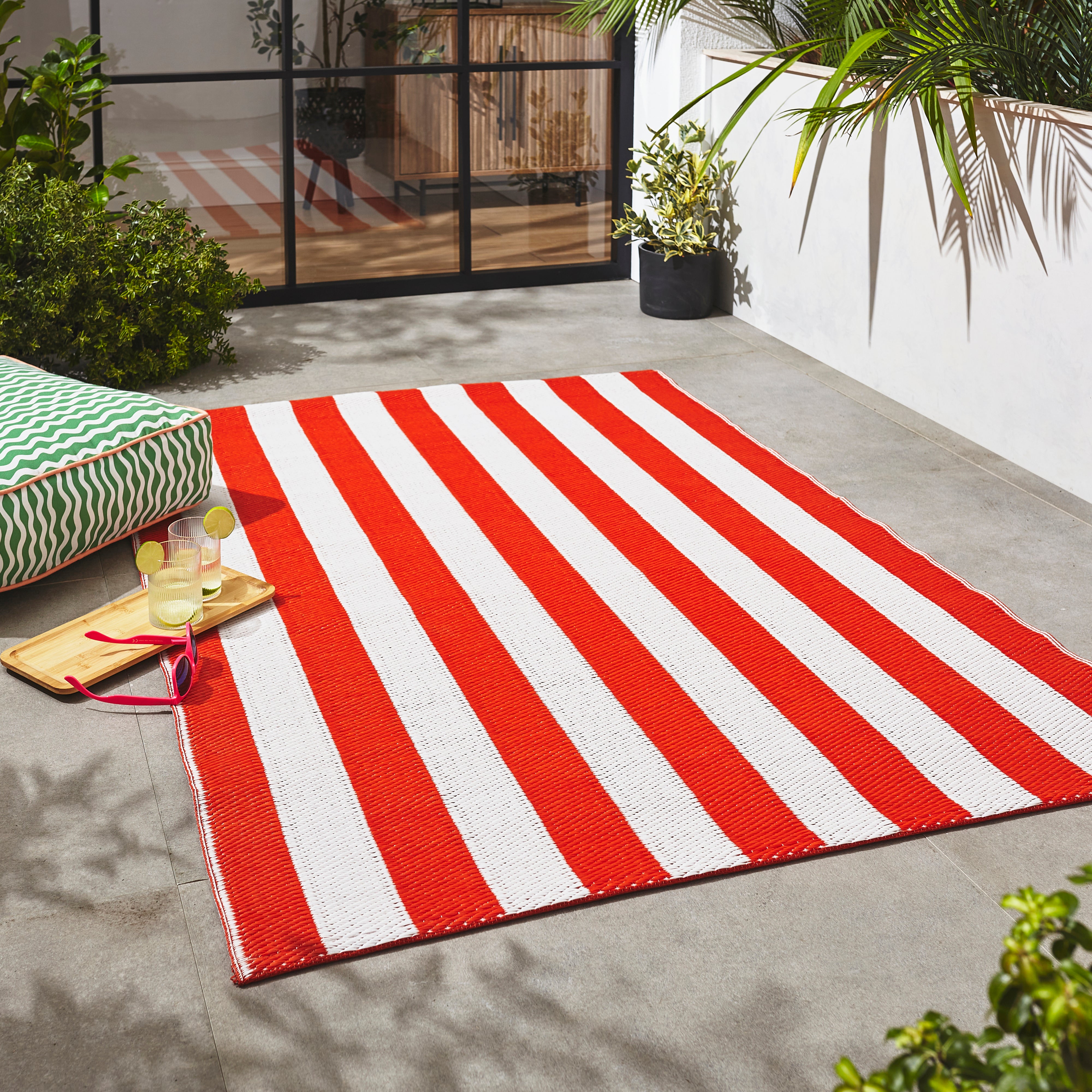 Tigerlily Stripe Indoor Outdoor Plastic Rug Orange