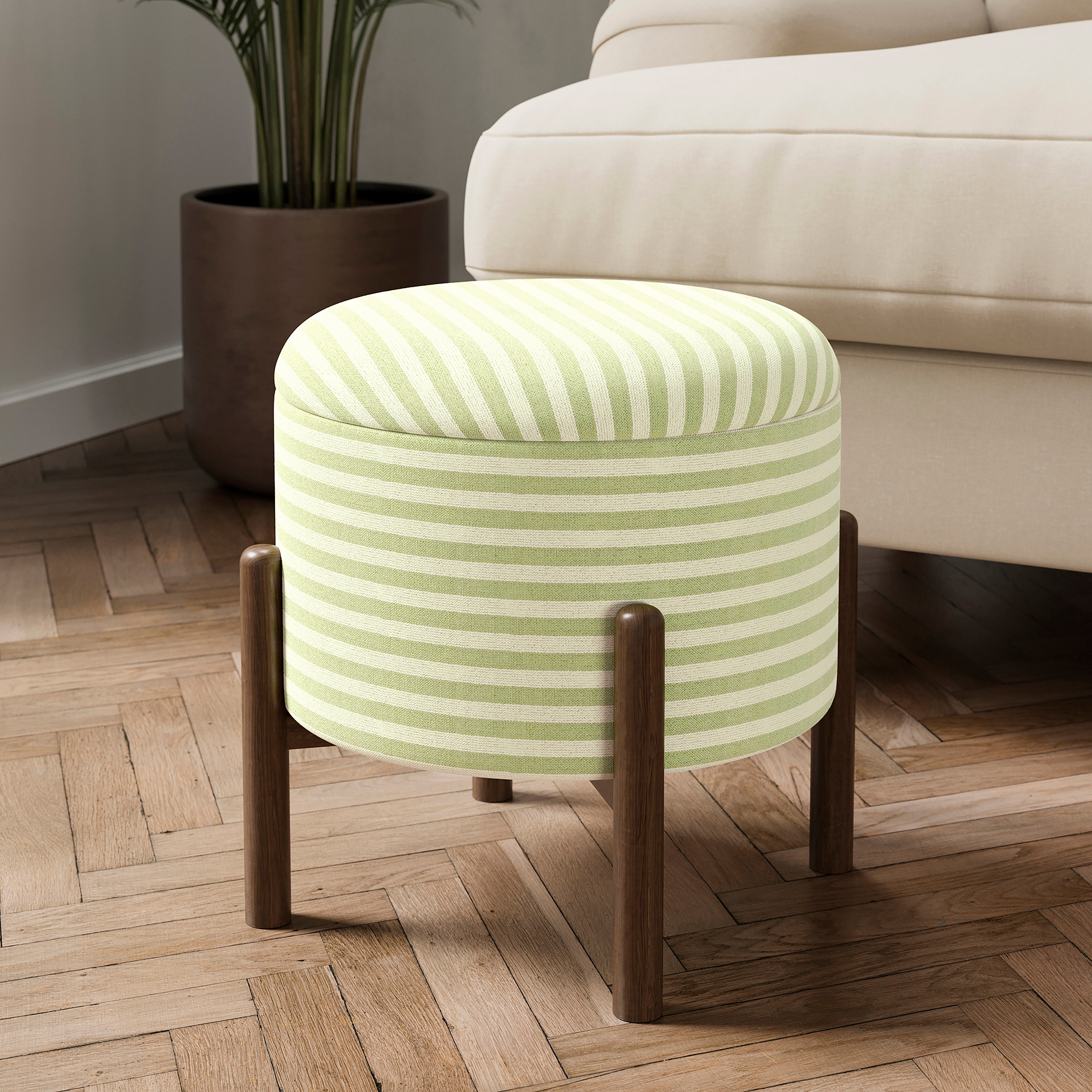 Marley Storage Footstool, Woven Linen Stripe