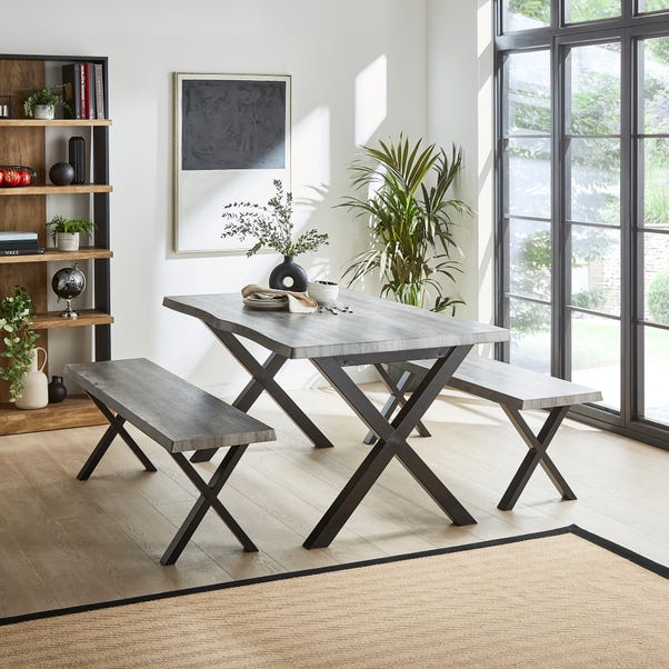 Ezra 6 Seater Rectangular Dining Table with 2 Benches image 1 of 5