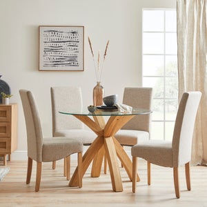 Xavi 4 Seater Round Dining Table- Glass And Oak