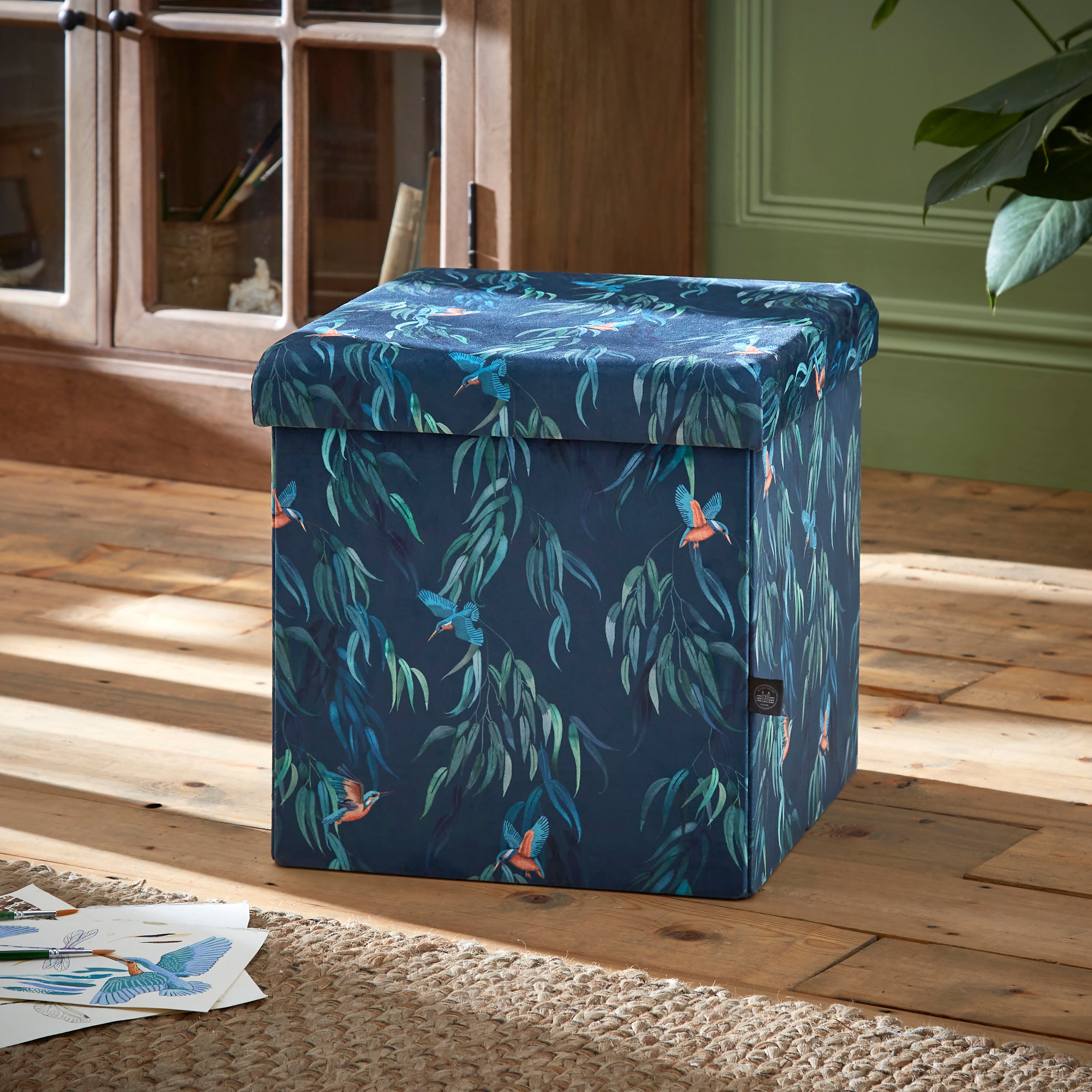 Kingfisher Cube Ottoman Teal Blue