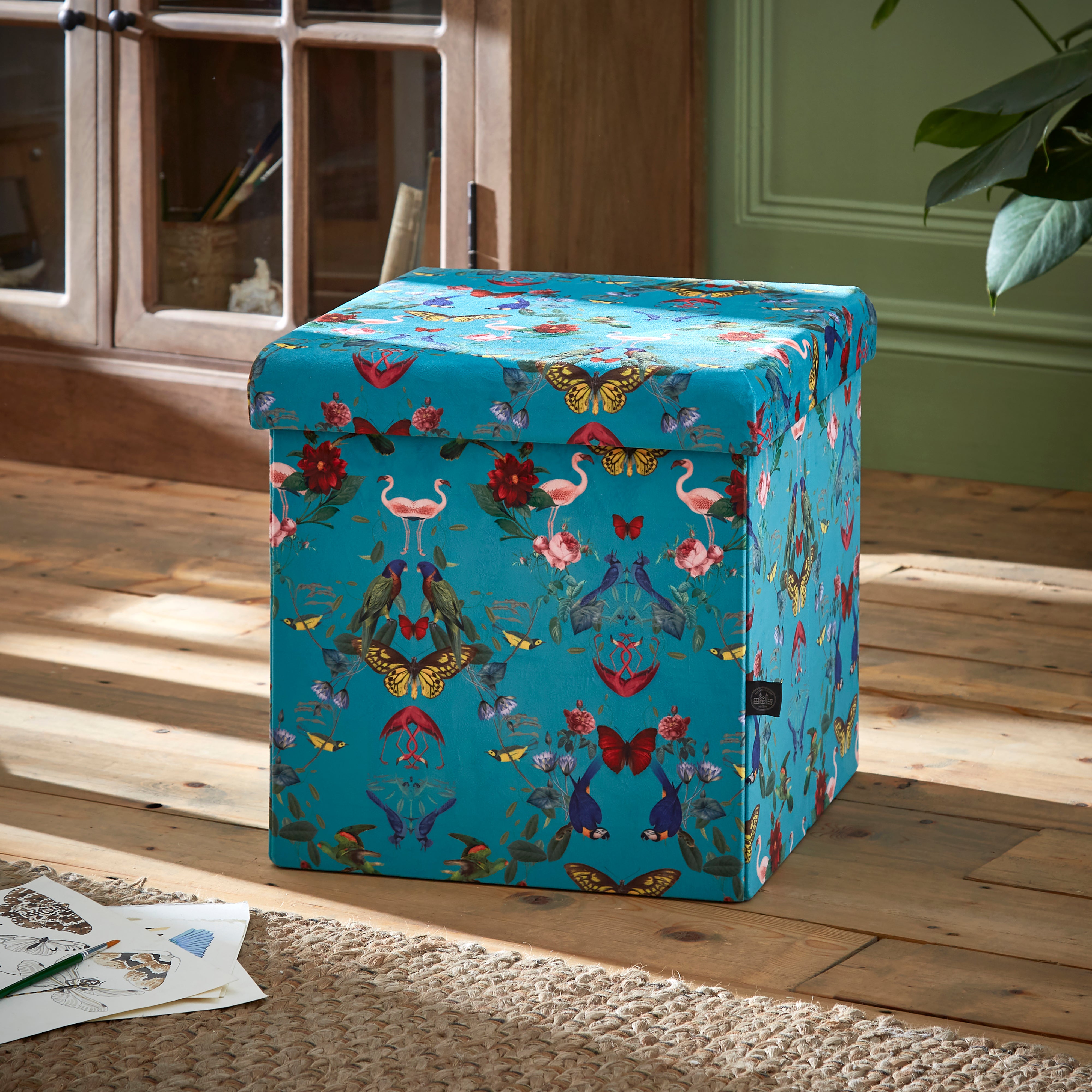 Tropical Kaleidoscope Cube Ottoman Blue