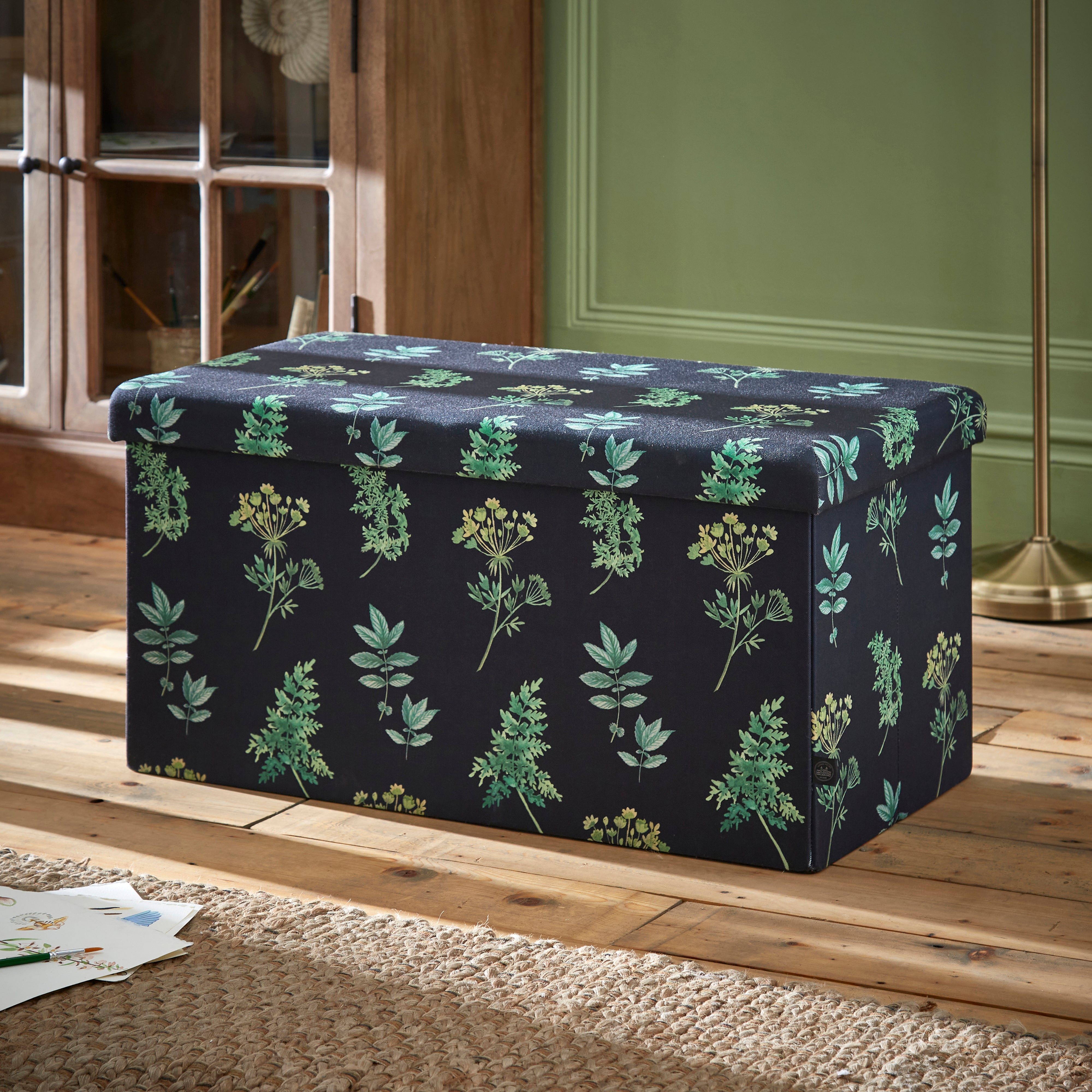 Marsh Botanical Rectangle Ottoman Black