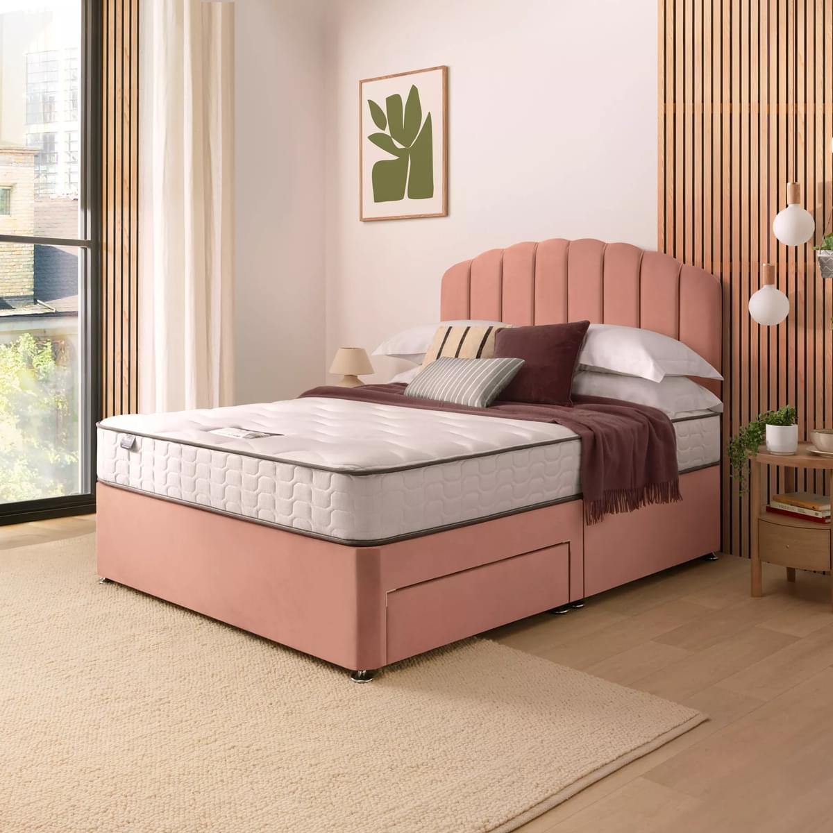 Silentnight Velvet Divan Bed With Melvin Headboard 800 Pocket Sprung Mattress Dusty Pink