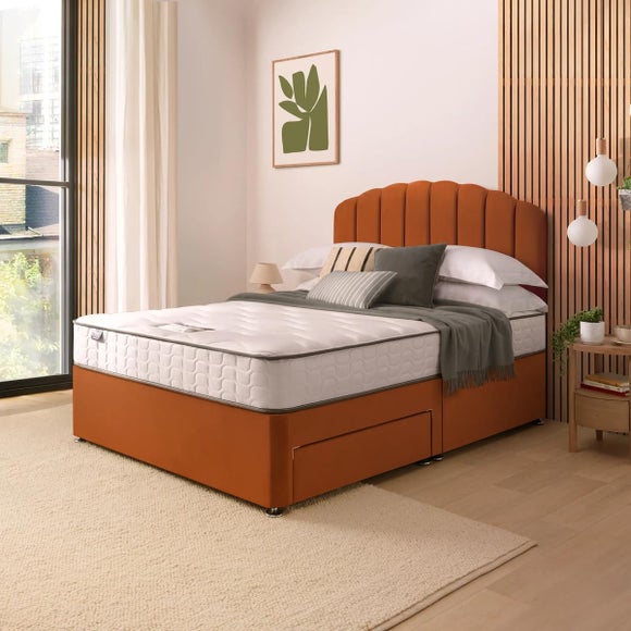 Silentnight Velvet Divan Bed With Melvin Headboard 800 Pocket Sprung Mattress Amber