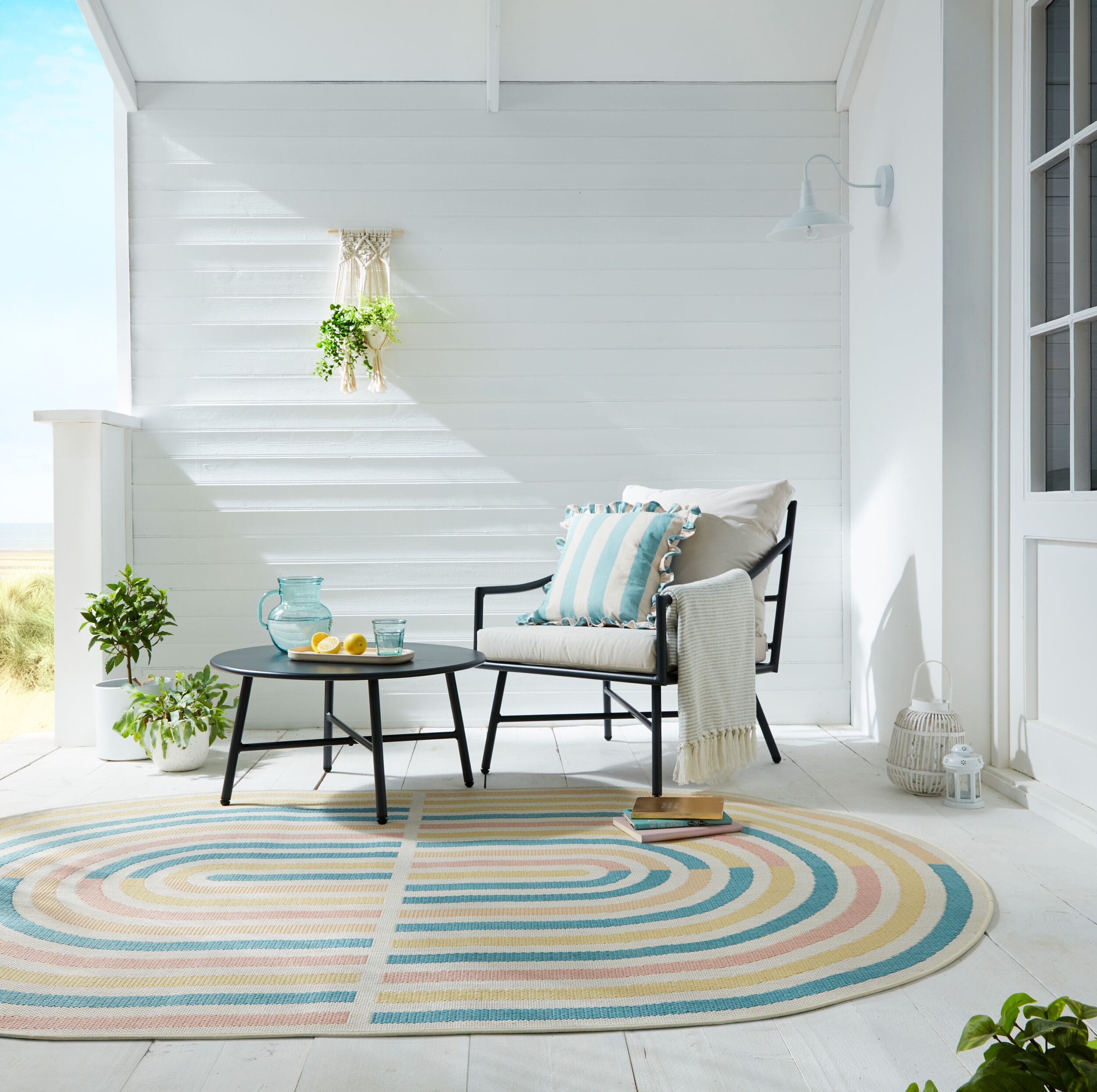 Pastel Stripe Oval Indoor Outdoor Rug Pastel Multi Coloured