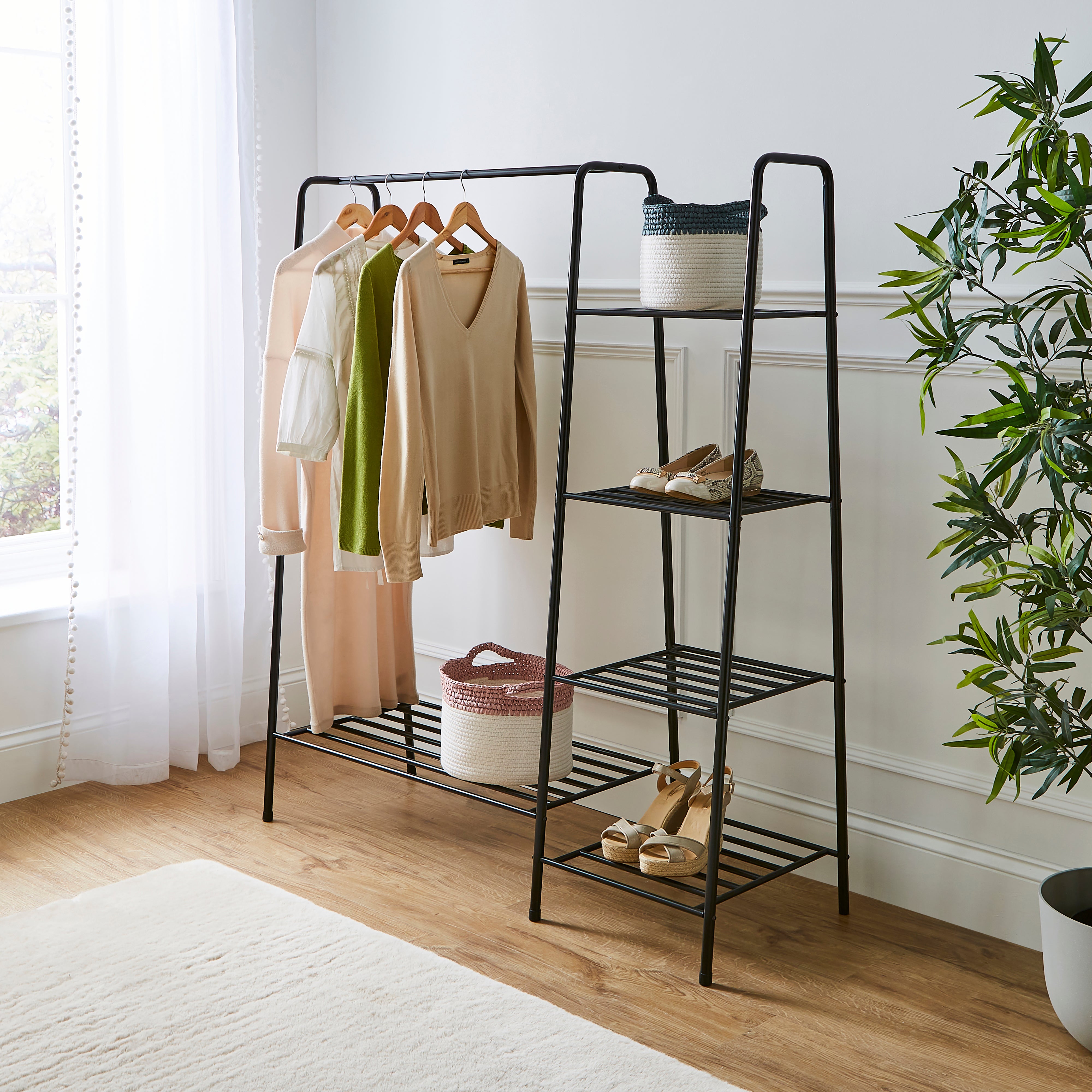 Multifunctional Metal Clothes Rail with Shelves