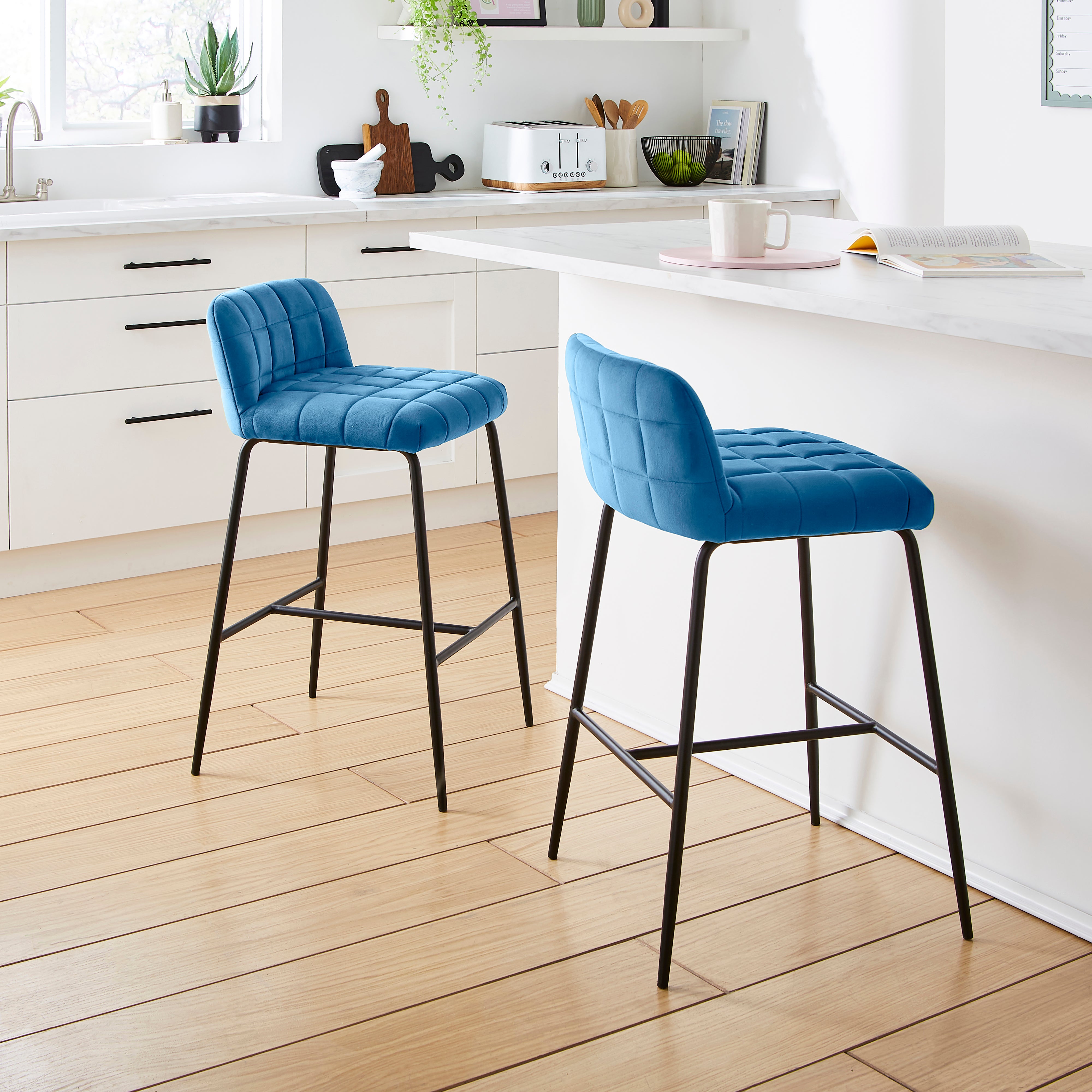 Caden Counter Height Bar Stool Velvet Classic Blue