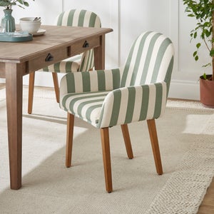 Agnes Carver Dining Chair- Olive Green Striped Fabric
