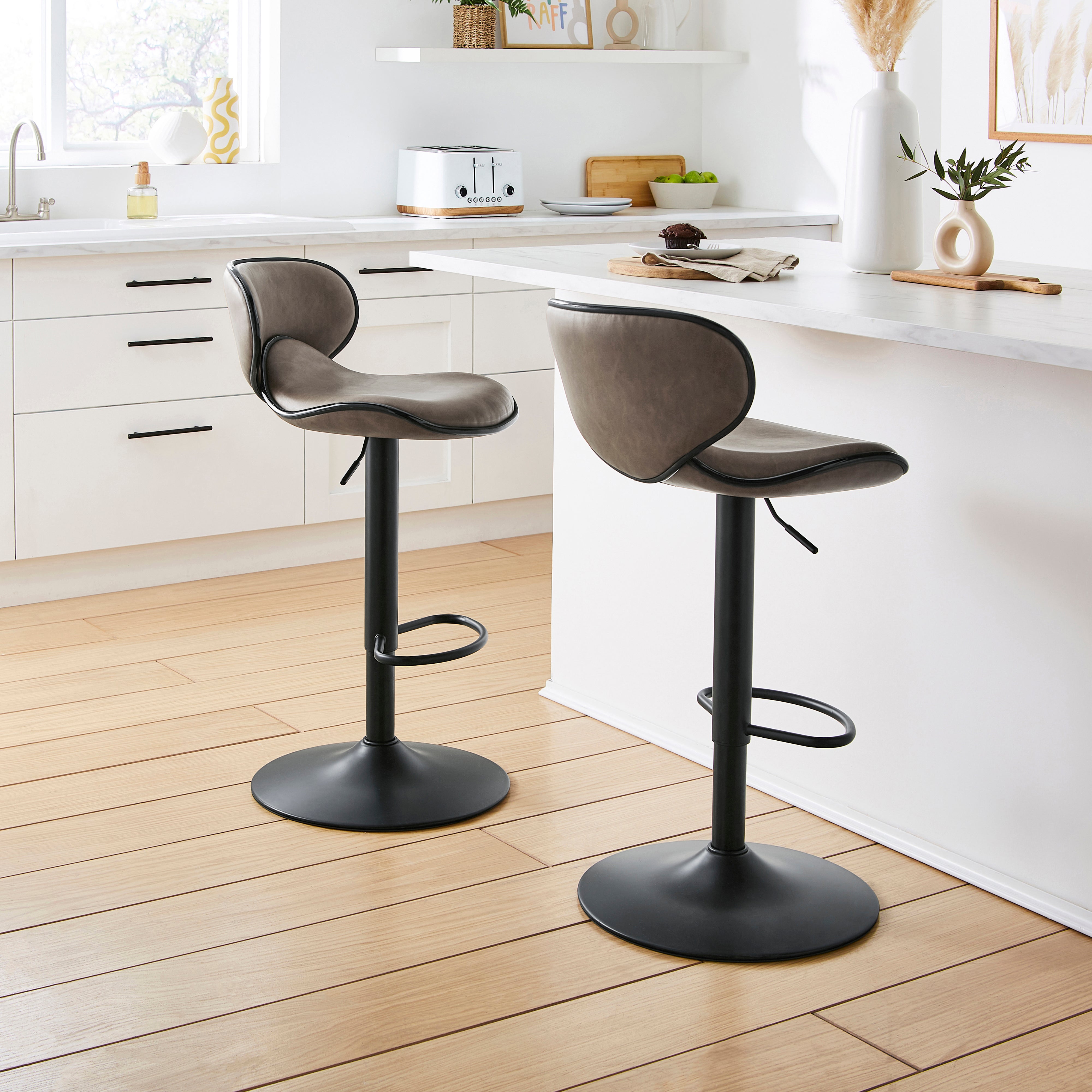 Donte Adjustable Height Swivel Bar Stool, Faux Leather Charcoal