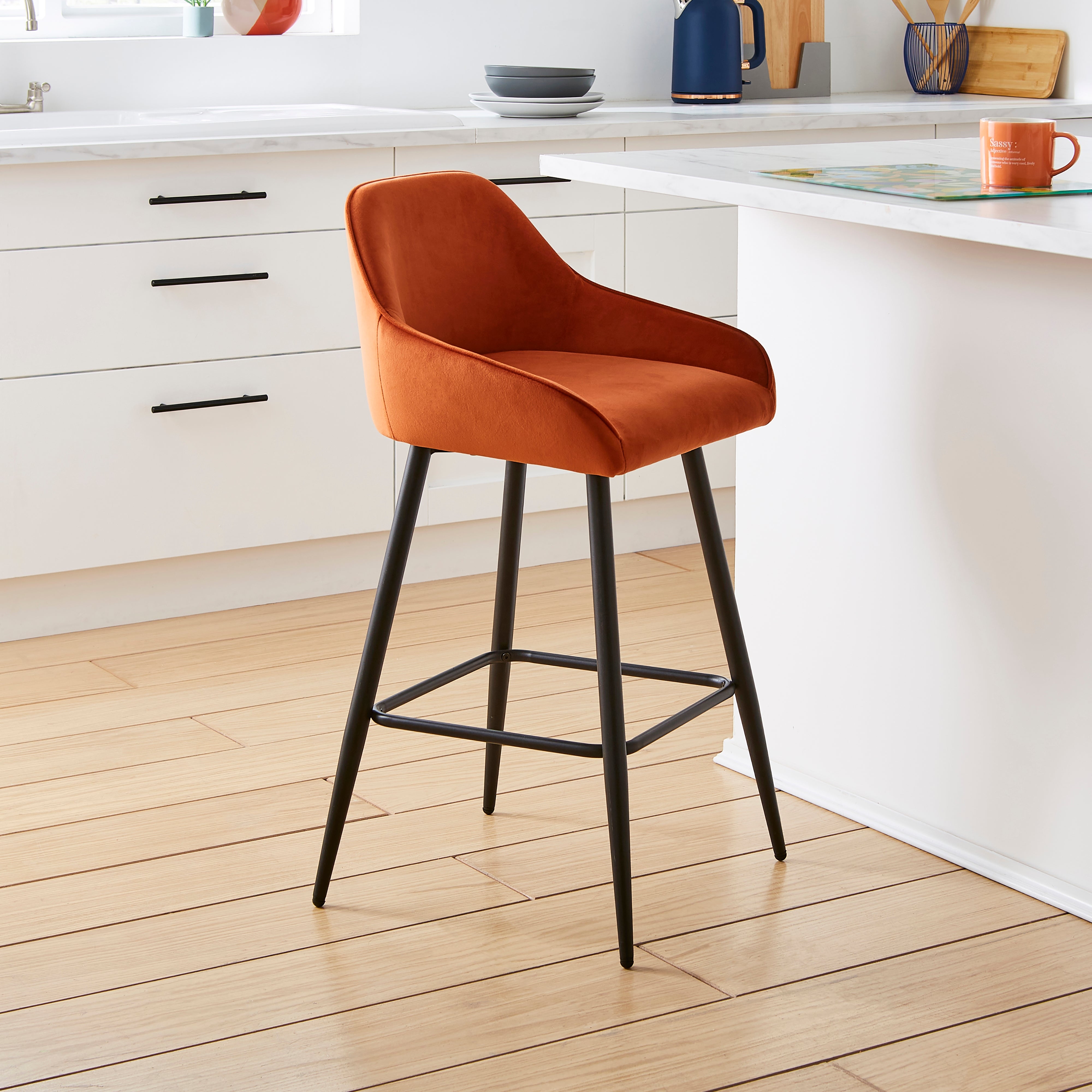 Radleigh Bar Stool, Velvet Burnt Orange