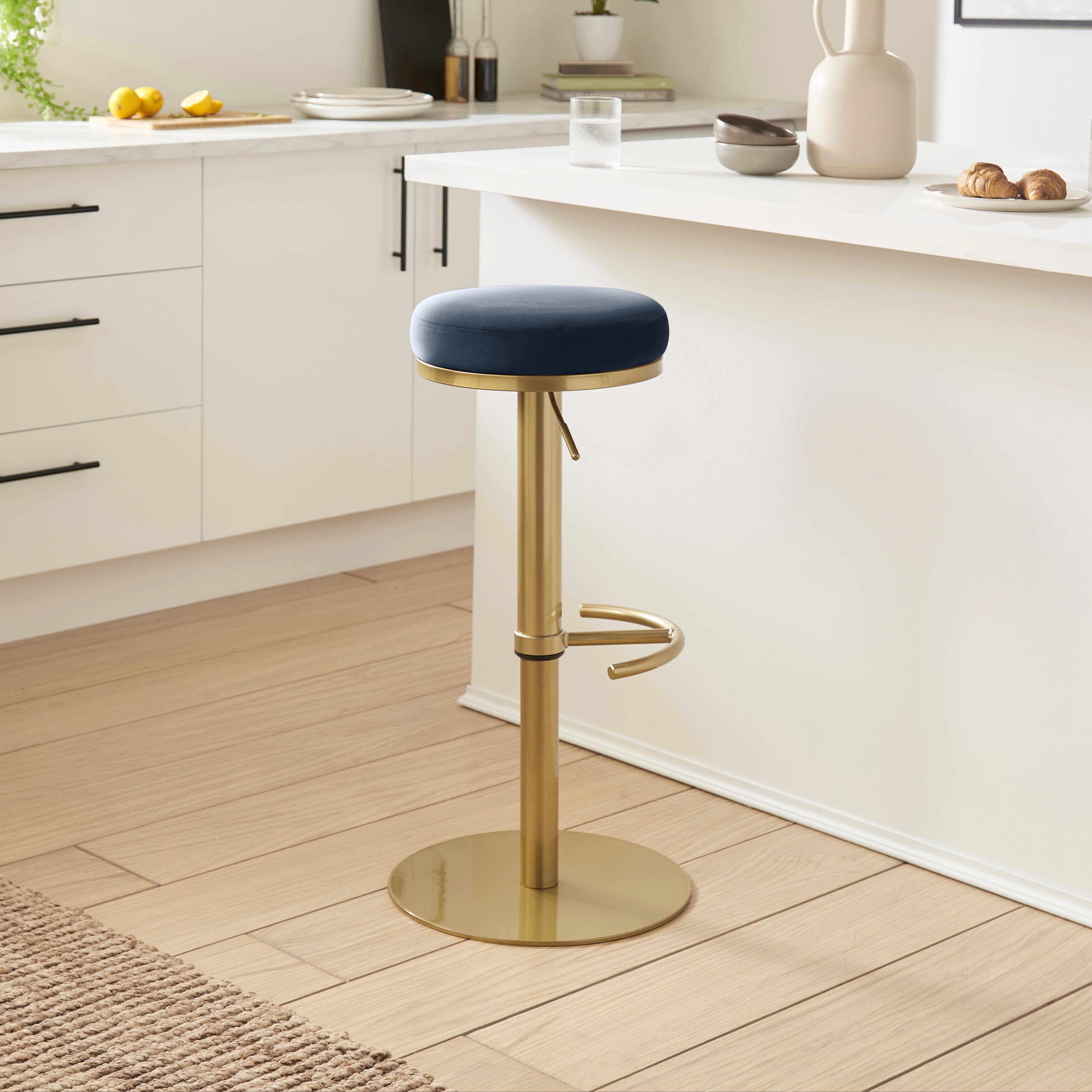 Jesper Adjustable Height Bar Stool Velvet Navy