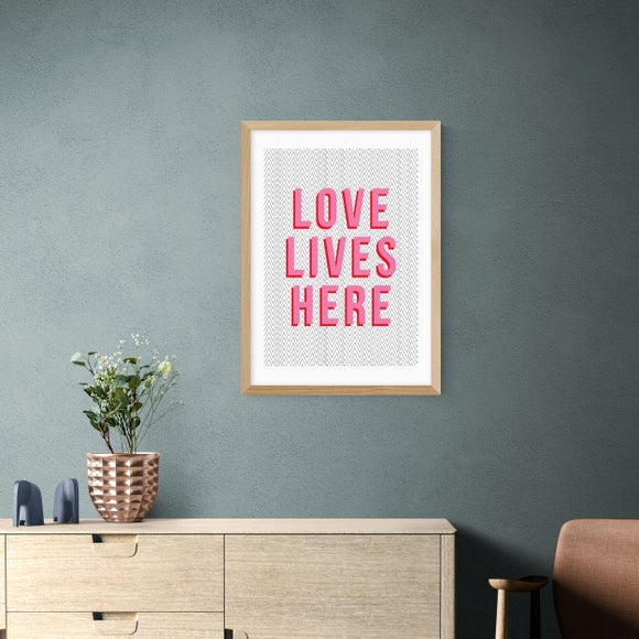 East End Prints - Love Lives Here Print by The Native State Pink thumbnail