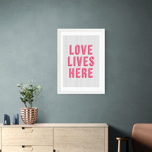 East End Prints - Love Lives Here Print by The Native State Pink thumbnail