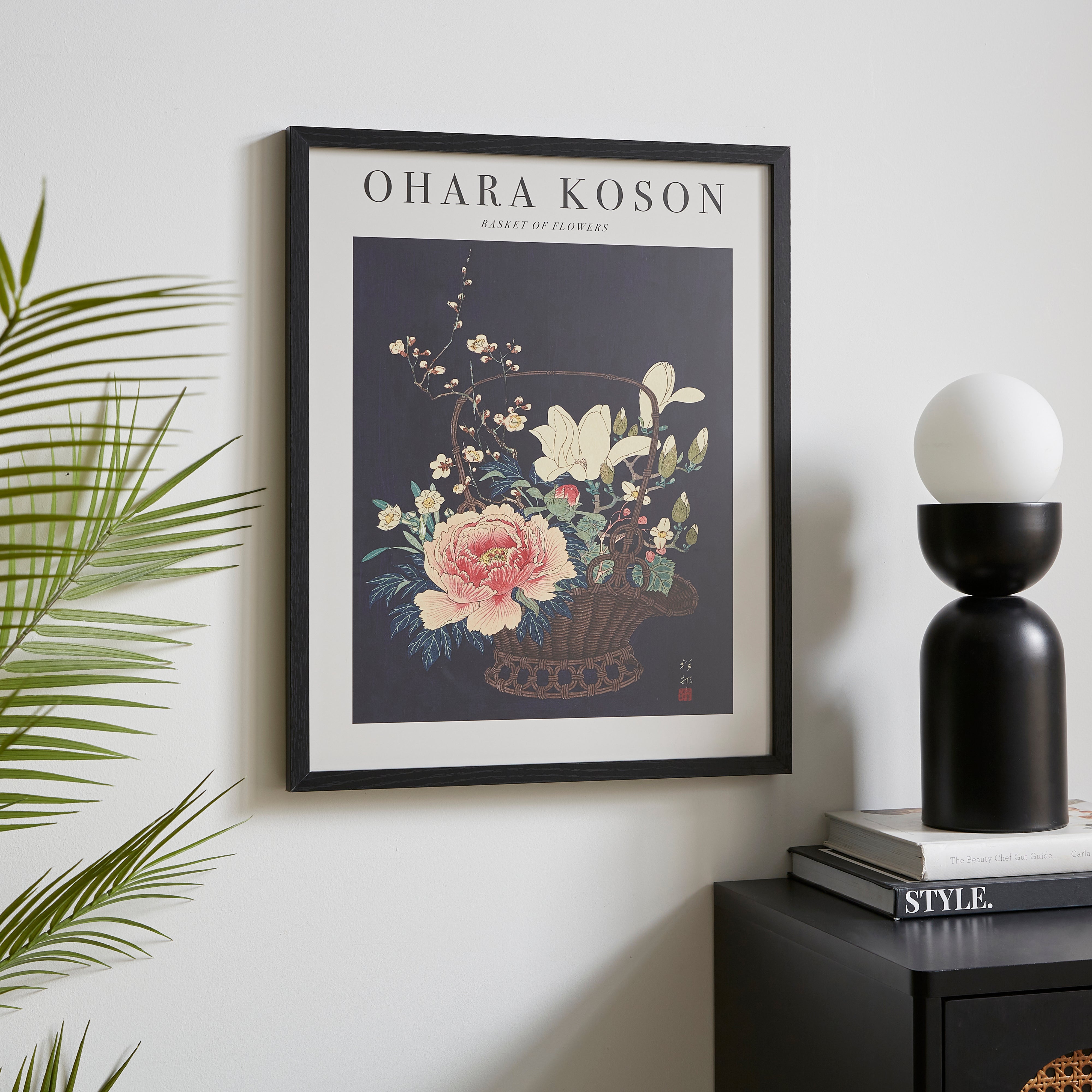 Basket Of Flowers By Ohara Koson Framed Print Black