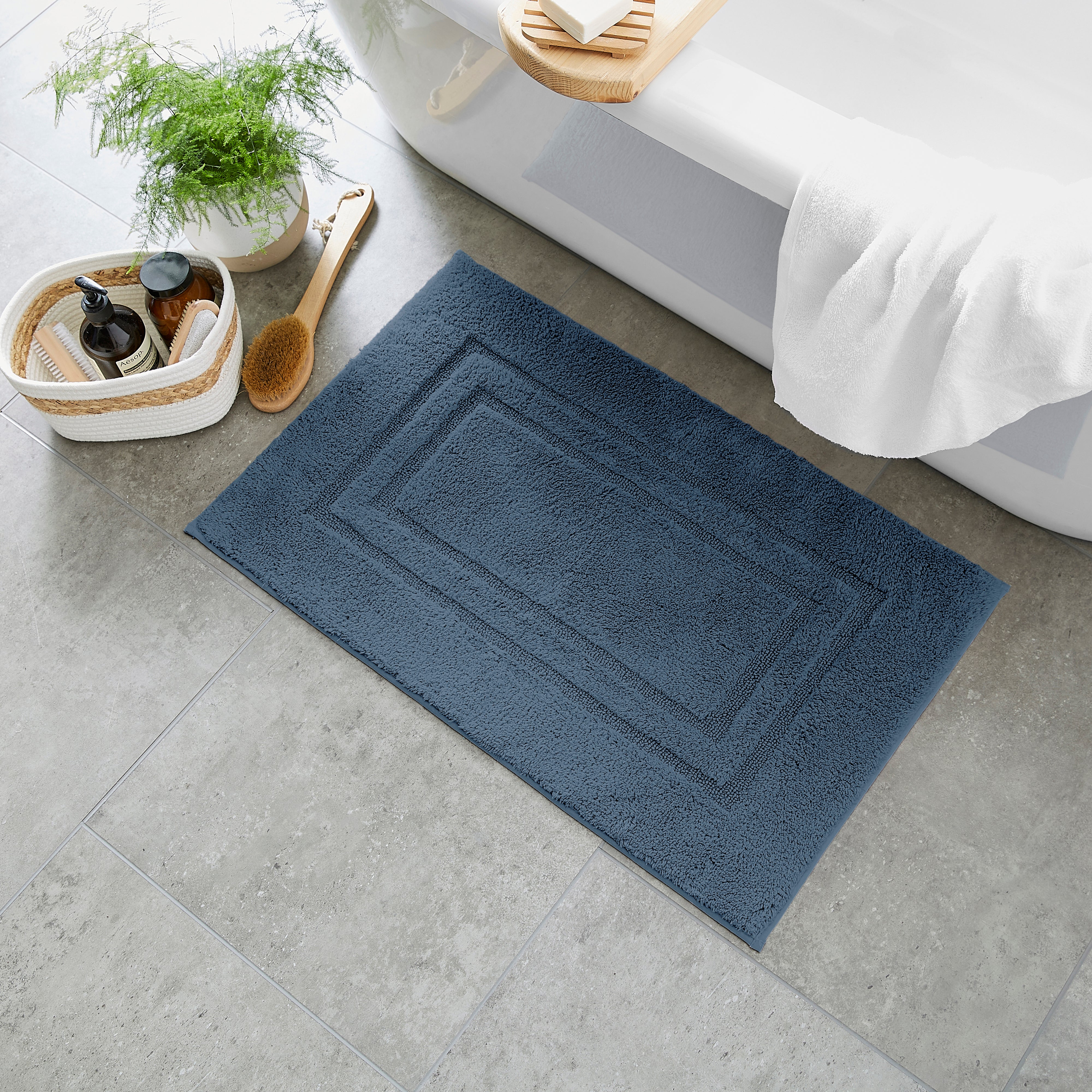 Luxury Cotton Bath Mat Folkstone Blue