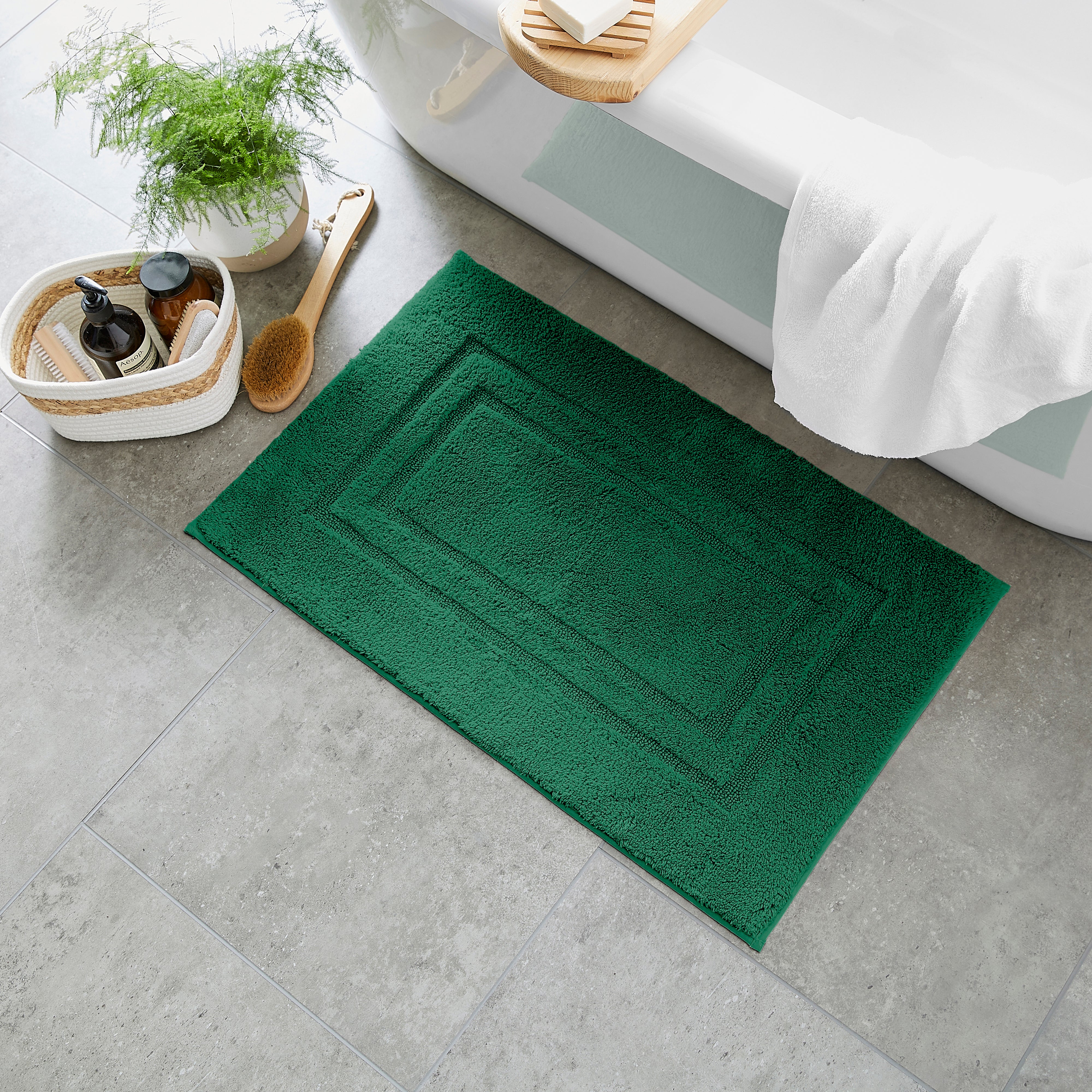 Luxury Cotton Bath Mat Bottle Green