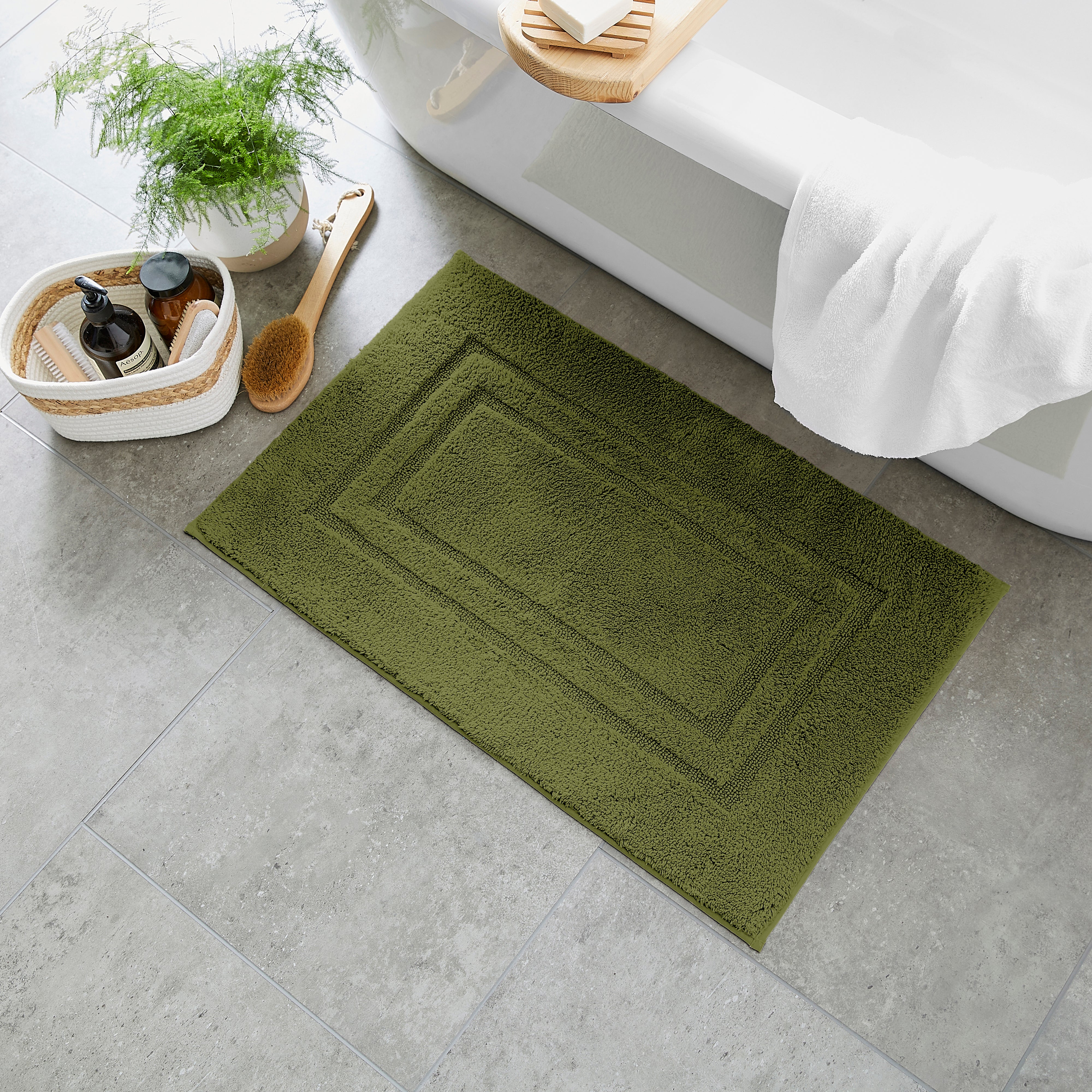 Luxury Cotton Bath Mat Olive Green