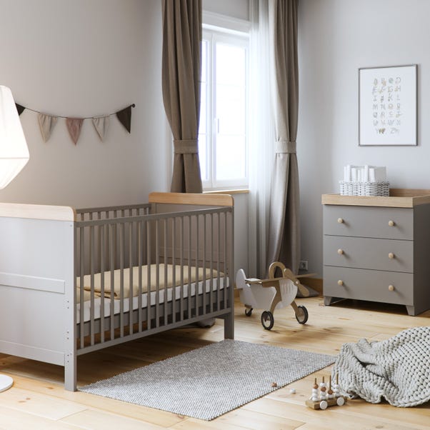 Little Acorns Classic Oak Effect Cot Bed and 3 Drawer Chest Nursery Set image 1 of 7