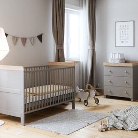 Little Acorns Classic Oak Effect Cot Bed and 3 Drawer Chest Nursery Set