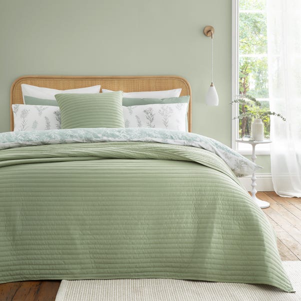 Bianca Quilted Lines Sage Green Bedspread 220cm x 230cm image 1 of 3