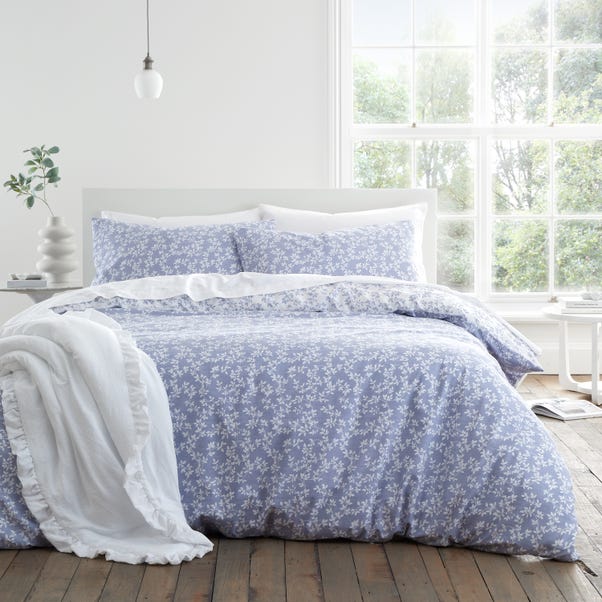 Bianca Shadow Leaves 200 Thread Count Cotton French Blue Duvet Cover and Pillowcase Set image 1 of 5