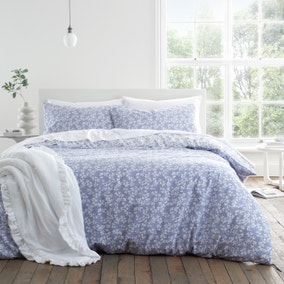 Bianca Shadow Leaves 200 Thread Count Cotton French Blue Duvet Cover and Pillowcase Set
