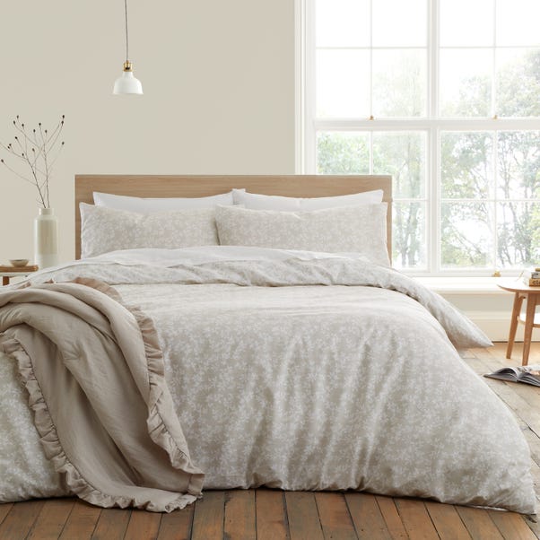 Bianca Shadow Leaves 200 Thread Count Cotton Natural Duvet Cover and Pillowcase Set image 1 of 5