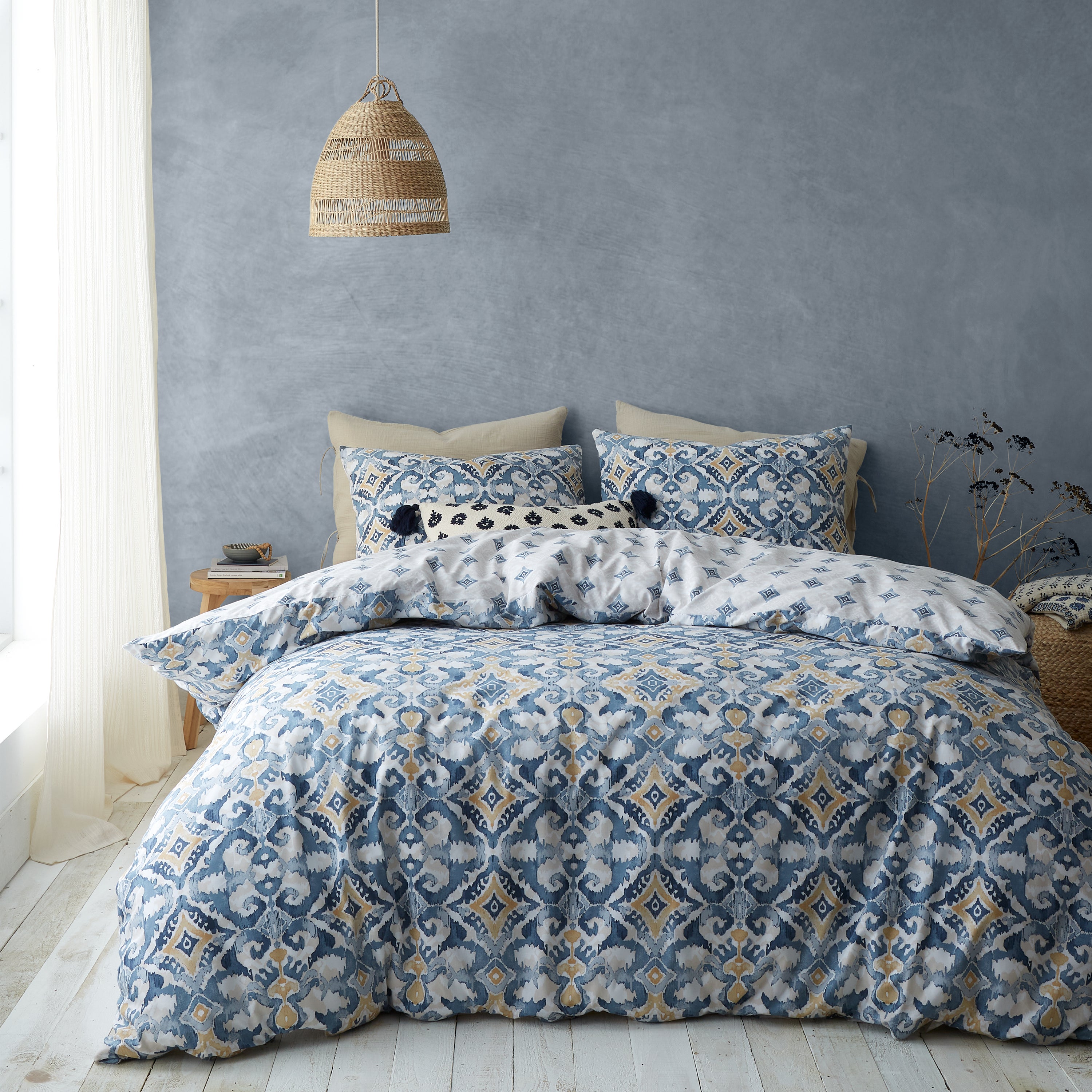 Inara Ikat Indigo Blue Duvet Cover And Pillowcase Set Indigo Blue