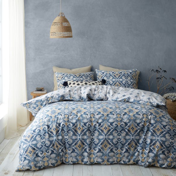 Pineapple Elephant Inara Ikat Indigo Blue Duvet Cover and Pillowcase Set image 1 of 6