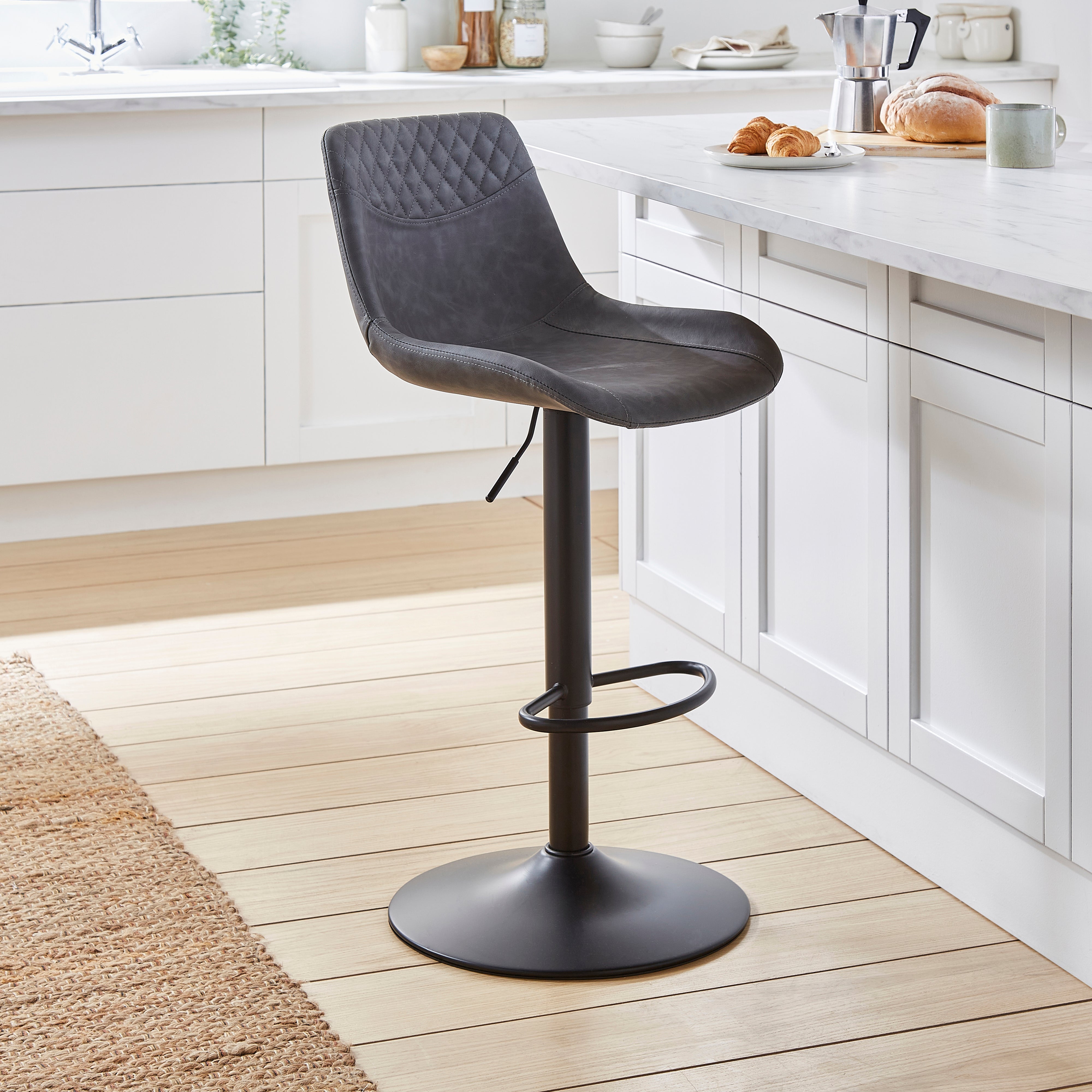 Walden Height Adjustable Bar Stool Faux Leather Grey