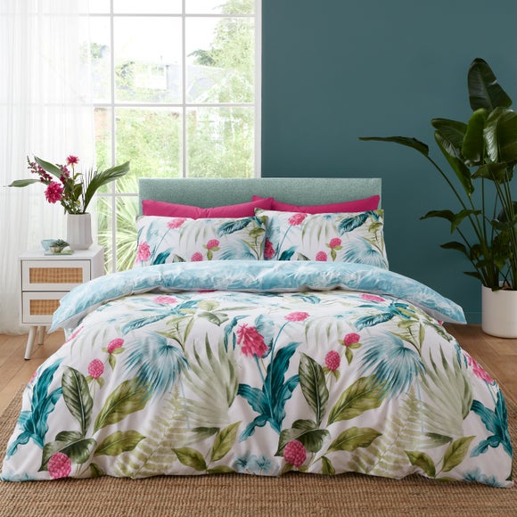 Catherine Lansfield Aruba Tropical Floral Green Duvet Cover And Pillowcase Set