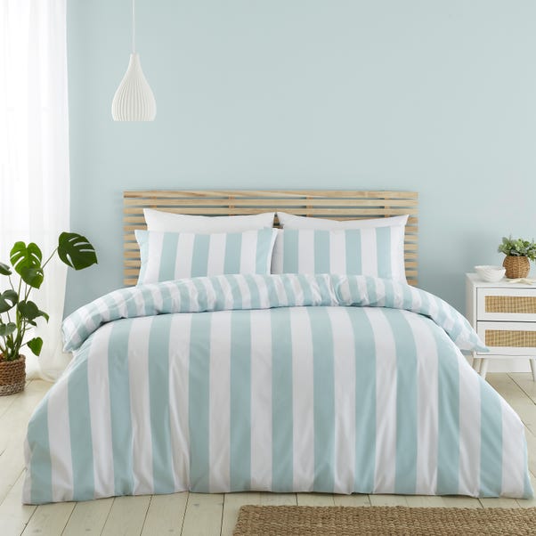 Catherine Lansfield Cove Stripe Duck Egg Blue Duvet Cover and Pillowcase Set image 1 of 6
