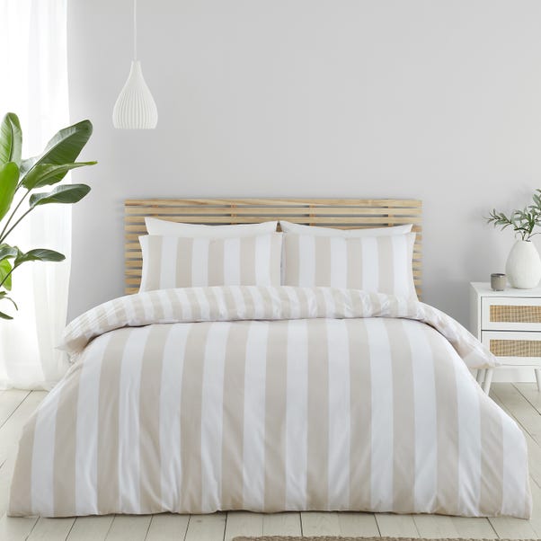 Catherine Lansfield Cove Stripe Natural Duvet Cover and Pillowcase Set image 1 of 6