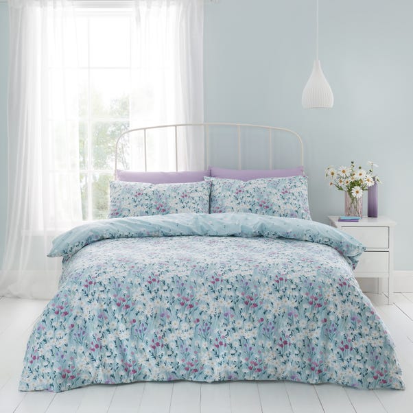 Catherine Lansfield Daisy Meadow Floral Duck Egg Blue Duvet Cover and Pillowcase Set image 1 of 6