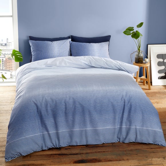 Catherine Lansfield Graded Stripe Blue Duvet Cover And Pillowcase Set