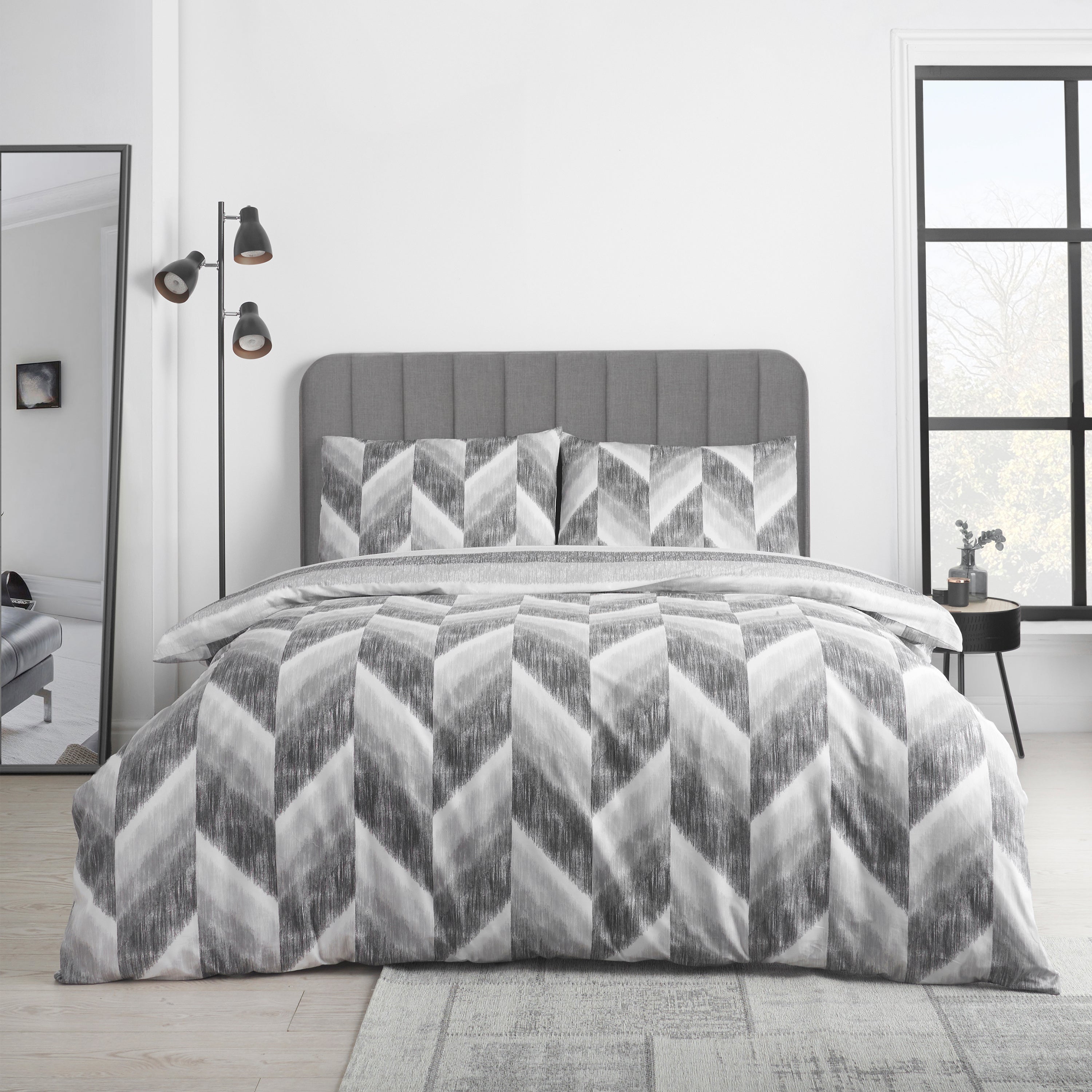 Photos - Bed Linen Catherine Lansfield Kamari Stripe Charcoal Grey Duvet Cover and Pillowcase 