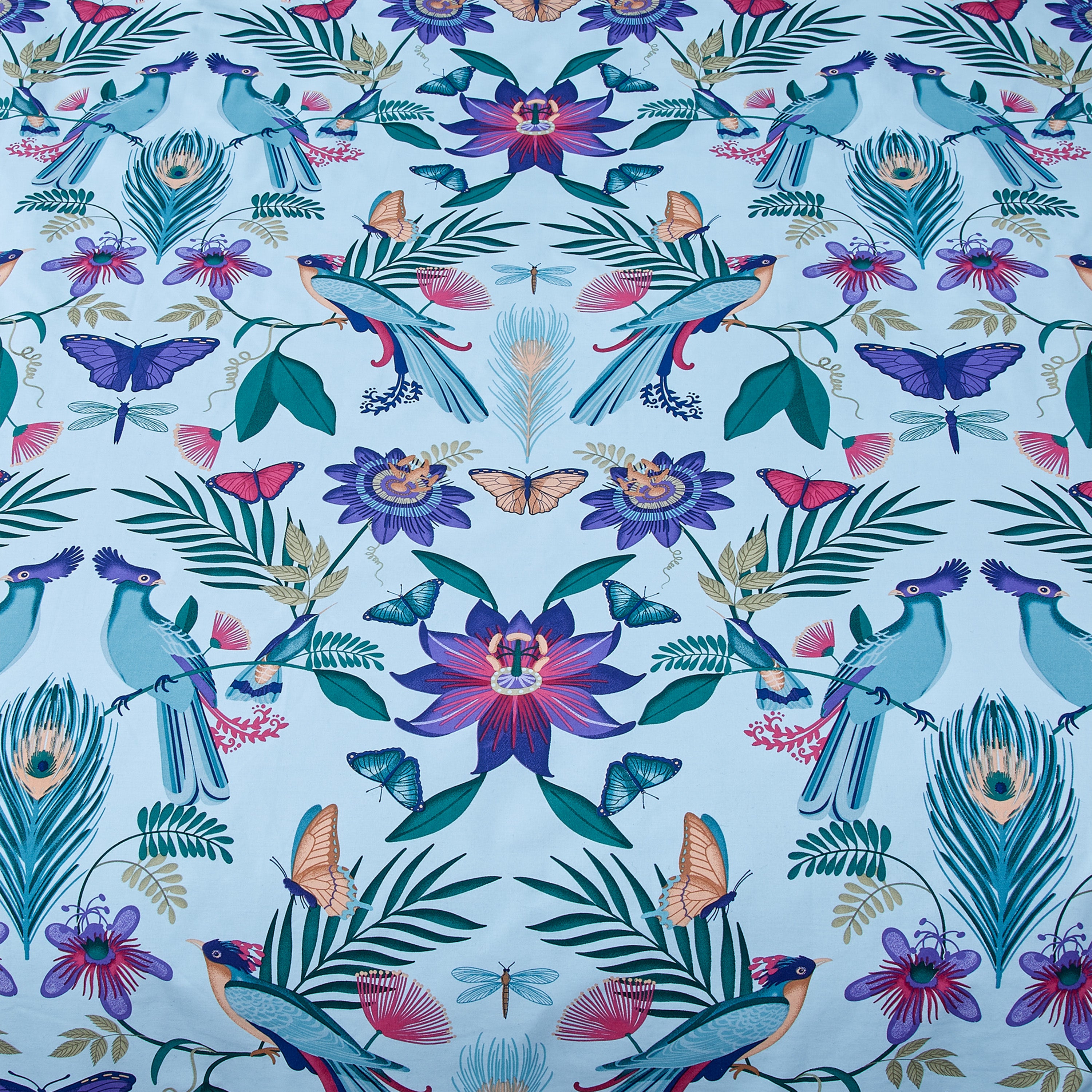 Catherine Lansfield Mya Tropical Floral Duck Egg Blue Duvet Cover and ...