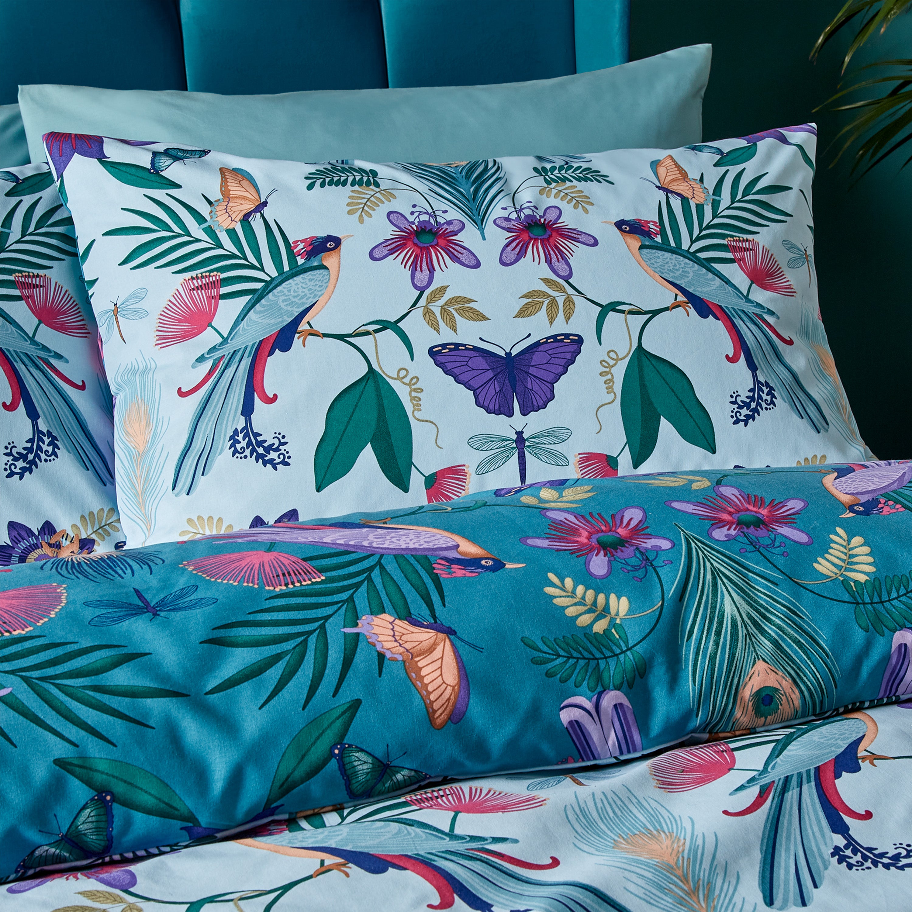 Catherine Lansfield Mya Tropical Floral Duck Egg Blue Duvet Cover And Pillowcase Set Dunelm 8812