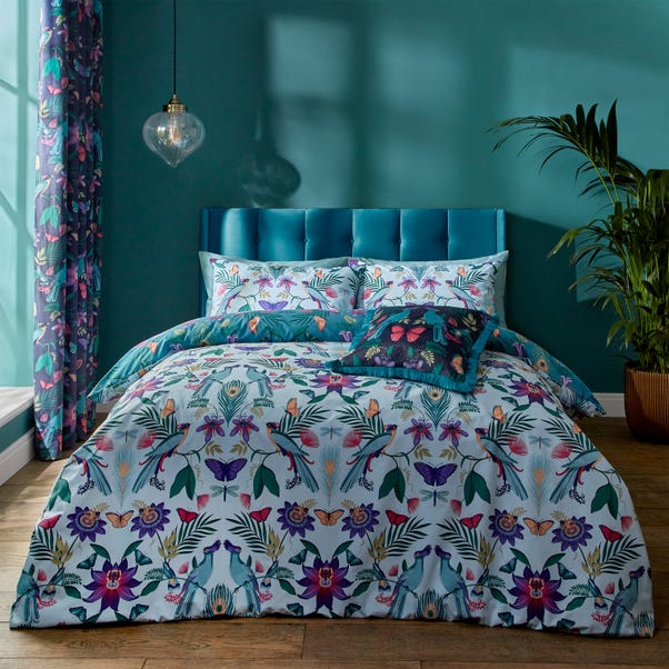 Catherine Lansfield Mya Tropical Floral Duck Egg Blue Duvet Cover and Pillowcase Set image 1 of 6