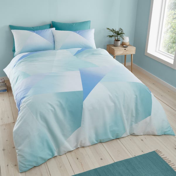 Catherine Lansfield Ombre Larsson Geo Blue Green Duvet Cover and Pillowcase Set image 1 of 6