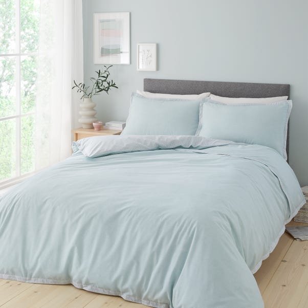 Catherine Lansfield Oslo Textured Trim Duck Egg Blue Duvet Cover and Pillowcase Set image 1 of 6