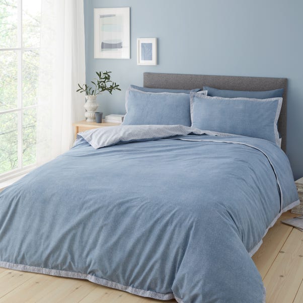 Catherine Lansfield Oslo Textured Trim Denim Blue Duvet Cover and Pillowcase Set image 1 of 6