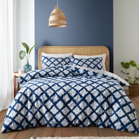 Catherine Lansfield Shibori Tie Dye Navy Blue Duvet Cover and Pillowcase Set
