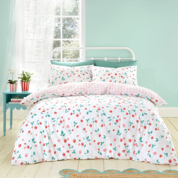 Catherine Lansfield Strawberry Garden White Red Duvet Cover and Pillowcase Set image 1 of 6